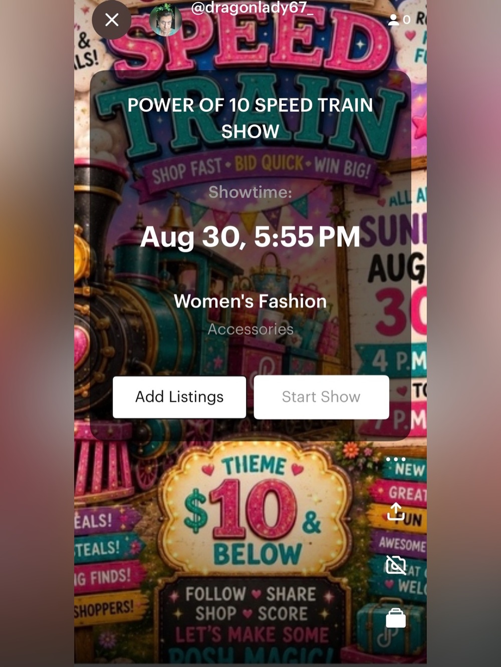 POWER OF 10 SPEED TRAIN AUGUST 30th